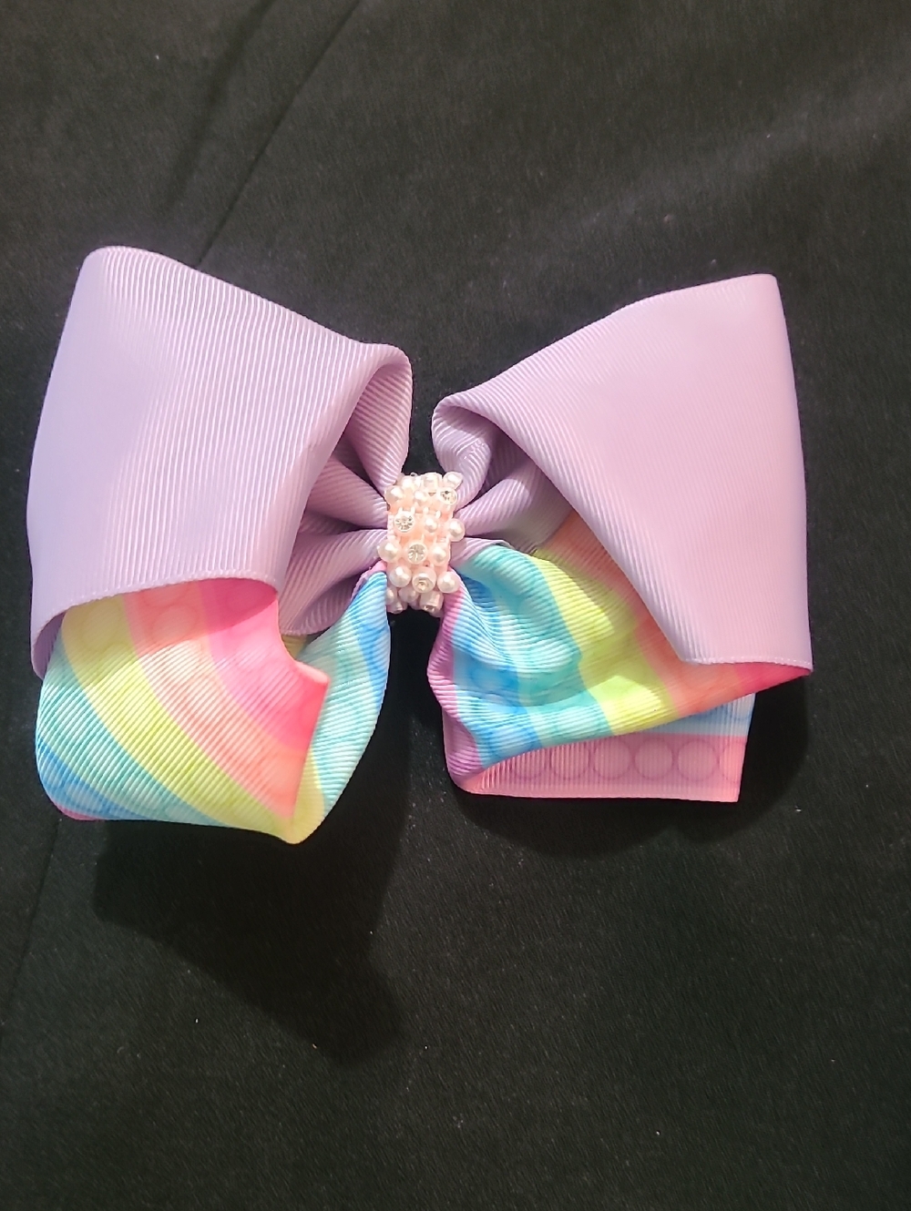 Lilac & Rainbow Pearl Center Kids Hair Bow